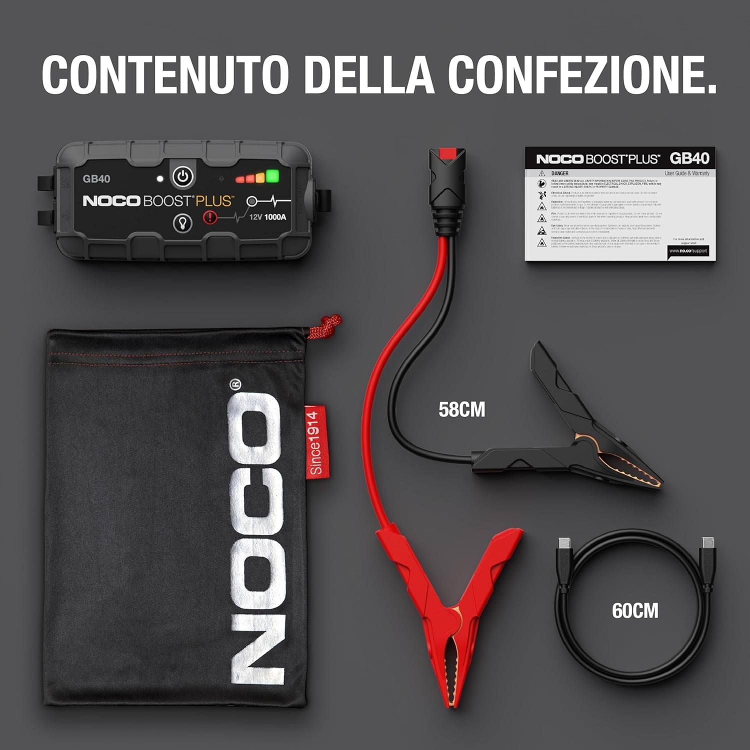 NOCO Boost GB40: Avviatore di Emergenza UltraSafe 1000A – Booster Batteria al Litio 12V, Caricabatteria Portatile Power Bank e Cavi Avviamento – Per Motori Benzina fino a 6.0L e Diesel fino a 3.0L