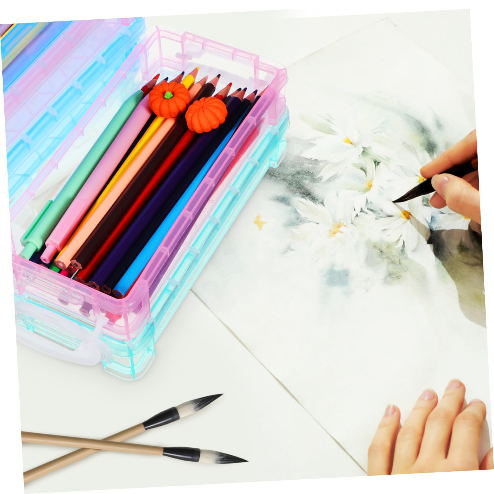 6pezzi Scatola Portapenne Trasparente Da Organizer Per Cancelleria e Materiali Artistici Per Scuola e Progetti Creativi