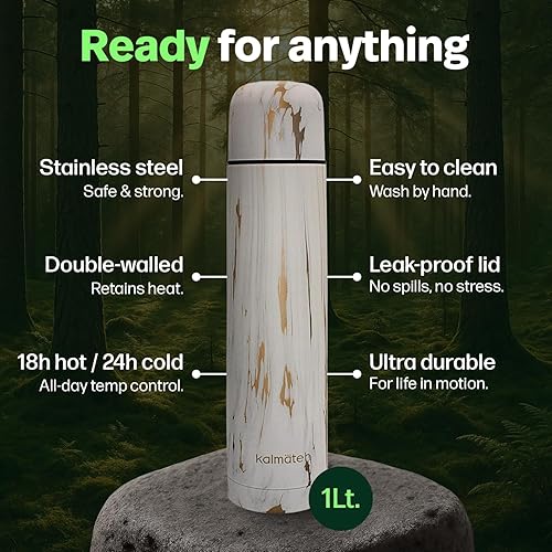 Vista 11 de KALMATEH Botella térmica moderna y elegante de doble pared aislada al vacío de acero inoxidable de 33.8 fl oz, vertido preciso y retención de calor