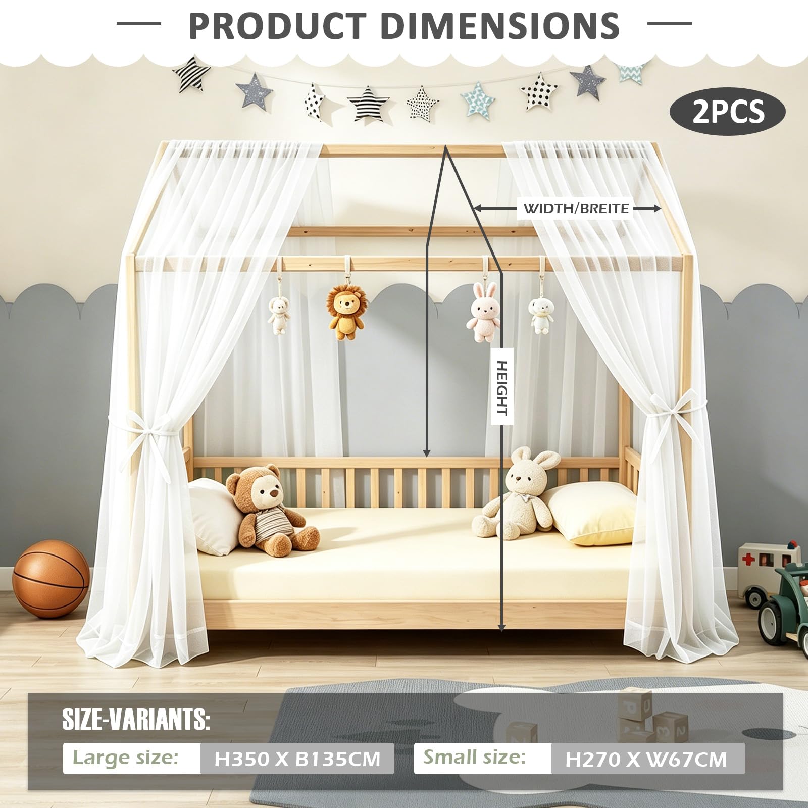 Letto a Baldacchino, in Mussola con 2 Baldacchini, Tenda da Letto per la Casa, Tenda da Letto di Alta Qualità per la Camera dei Bambini – in Tessuto Milano (Mussola di Viscosa)