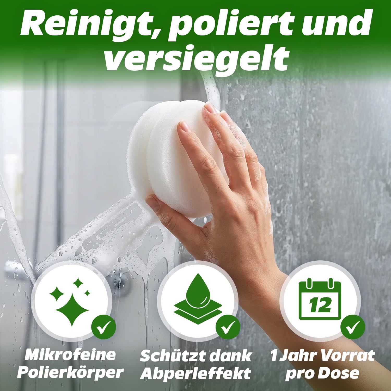 PRINOX Der Grüne Putzstein I 950g inkl. Handschwamm I Nachhaltiger Universal Allzweckreiniger I Jahresvorrat je Dose I Öko Reiniger für Küche, Bad, Fenster, Sneaker, Ceranfeld, WC I Made in DE