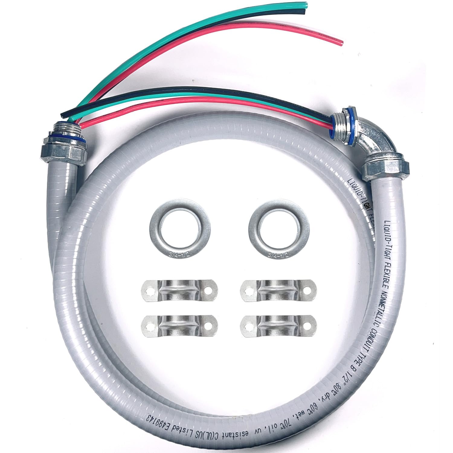 Electrical AC Whip Kit, 1/2Inch 4FT Power Whip Assembly, Nonmetallic