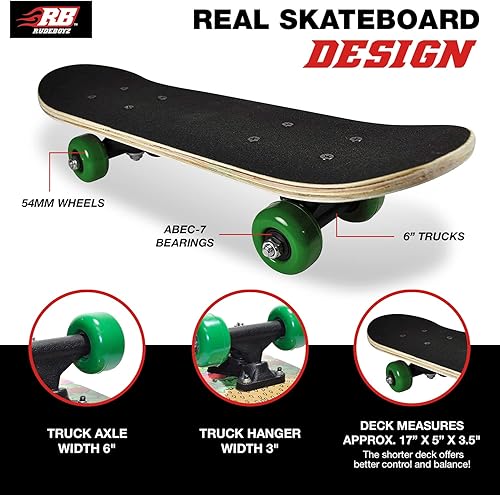 Miniatura 8 de Mini monopatín para niños y principiantes de Rude Boyz  Aprende patinaje con estilo  Mini tabla Cruiser de madera para niños y niñas de 3 a 5 años
