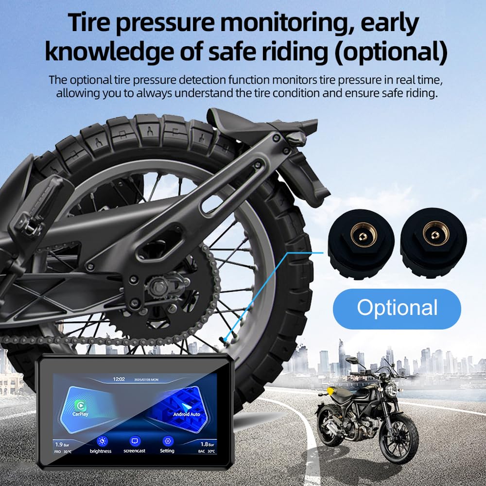Écran CarPlay Moto pour Honda X-ADV 750 2017-2023, 5 Pouces Écran Tactile HD IP67 Étanche avec Support Amovible, sans Fil CarPlay et Android Auto,A-No Tire Pressure