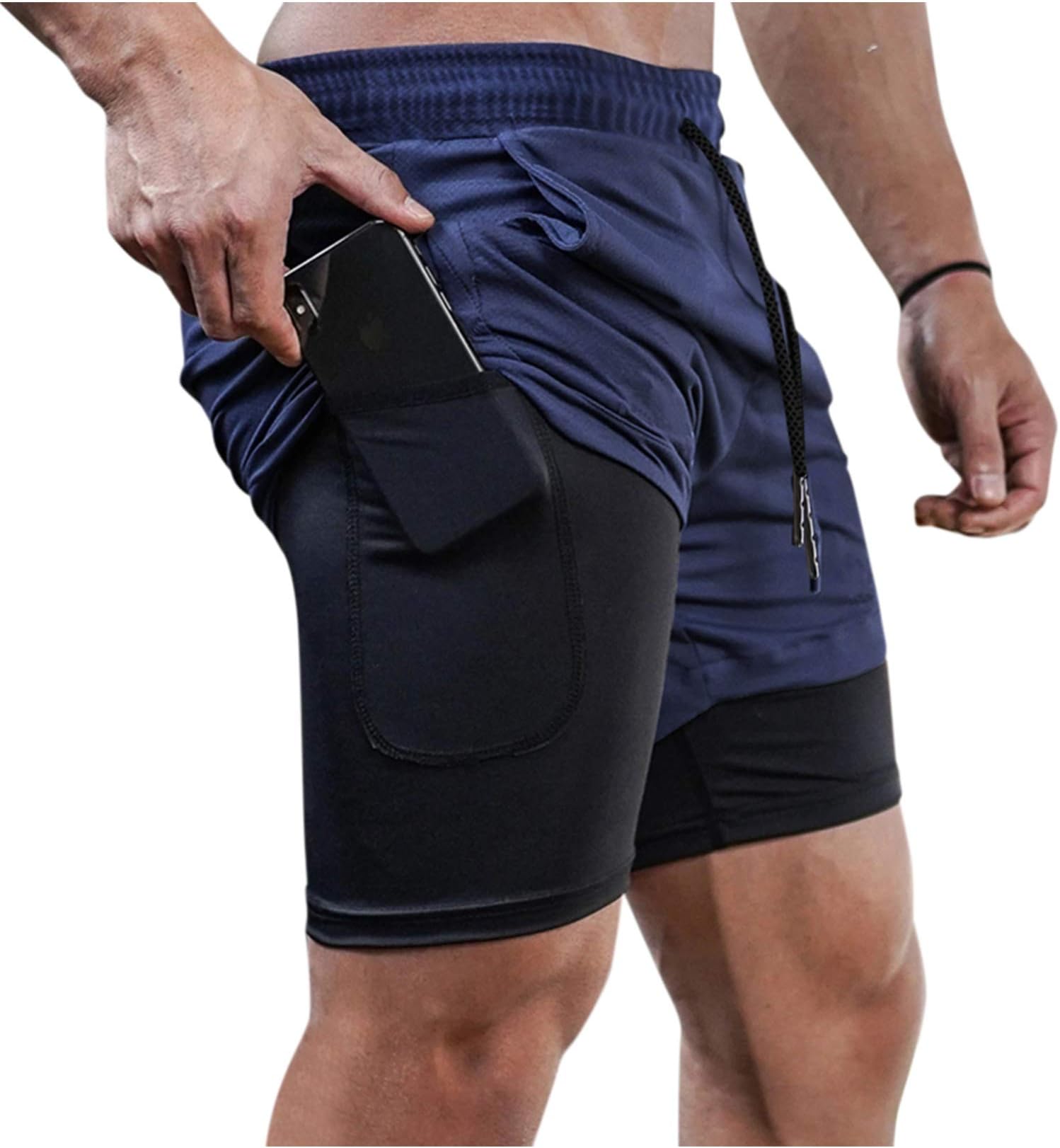COOFANDY Men's 2 in 1 Active Short Elasticity Lightweight Quick Dry Jogger Shorts