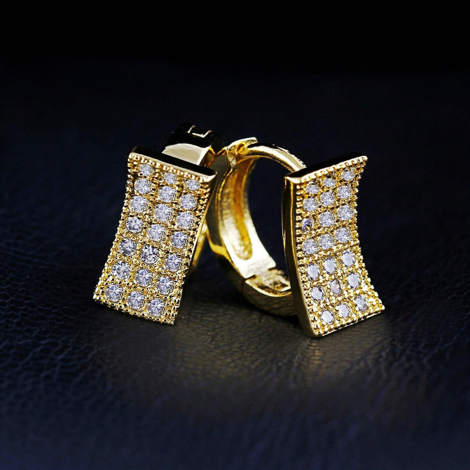 AMDXD Pendientes de mujer de oro Au585, clásicos pendientes de aro con moissanita, oro amarillo de 14 quilates, pendientes para mujer pequeños