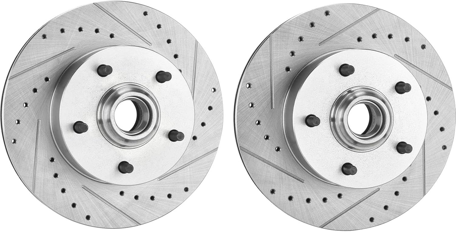 Speedway Motors 1969–1972 GM Midsize Drilled and Slotted Front Brake Rotors Pair, 11 Inch Diameter with 5 on 4.75 Bolt Pattern, Premium Steel Left and Right