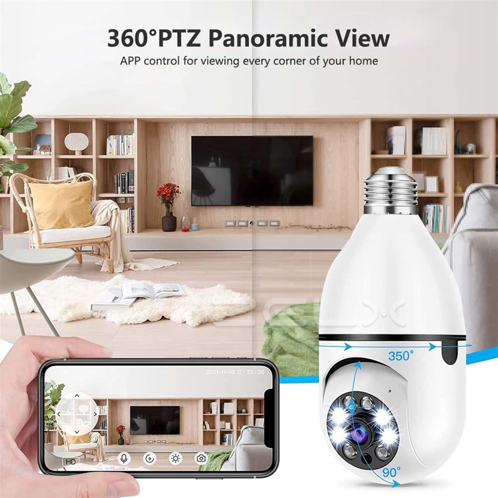 Caméra de sécurité ptz 2K E27 ampoule caméra de sécurité intérieure 1080P Surveillance vidéo moniteur à domicile pleine couleur Vision nocturne humanoïde suivi soins Cam S'adapter à n'importe quel env