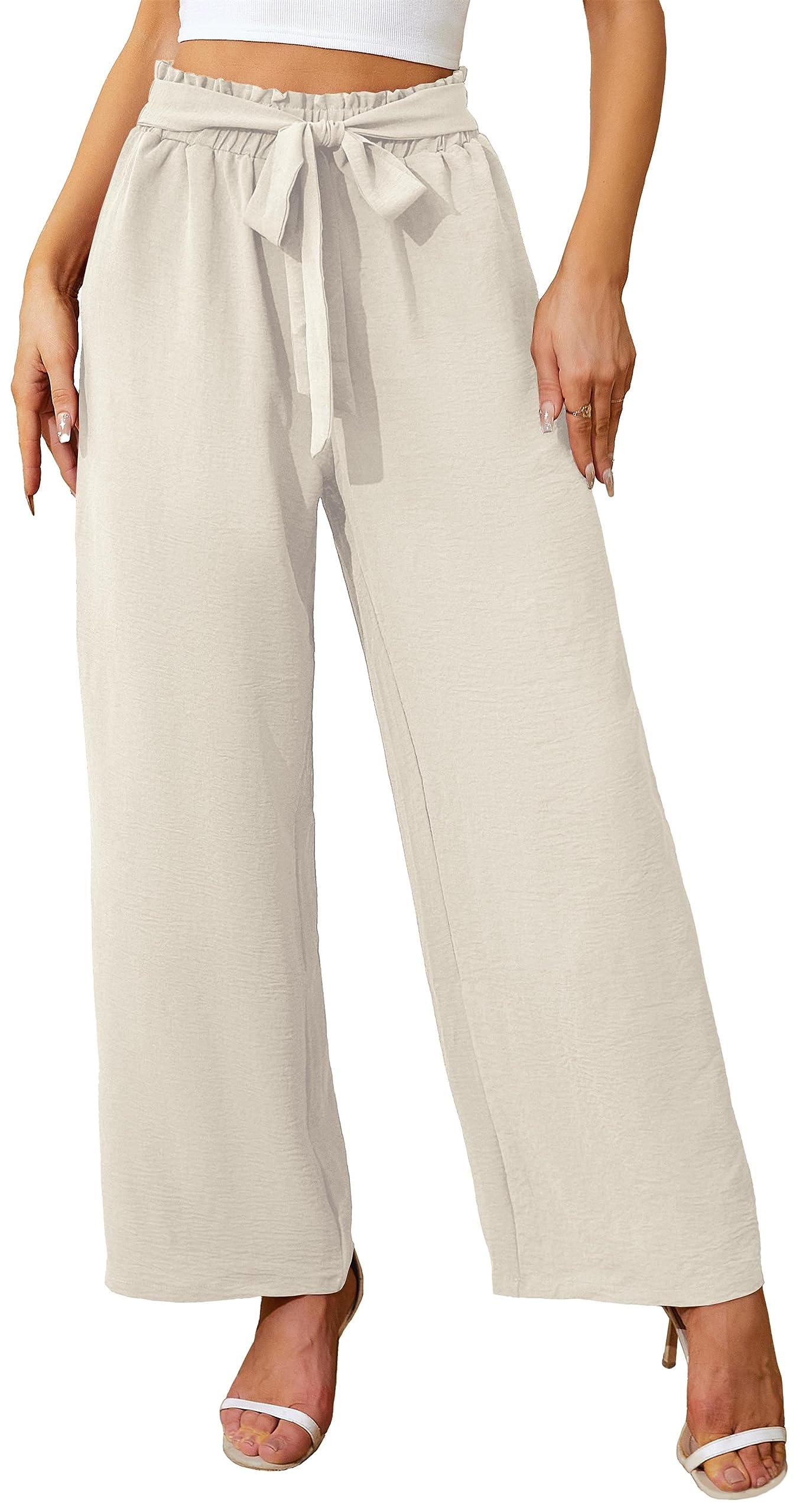 Actcat Damen Hose mit weitem Bein Leicht und Elegant Elastischer Bund | Sommerhose mit Taschen,für Legere Arbeit Geeignet,locker,Elegante