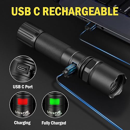 Miniatura 5 de UltraFire Varita de tráfico de 16 pulgadas y 619 lúmenes, 3 modos intermitentes, linterna de seguridad recargable USB-C para control de tráfico,