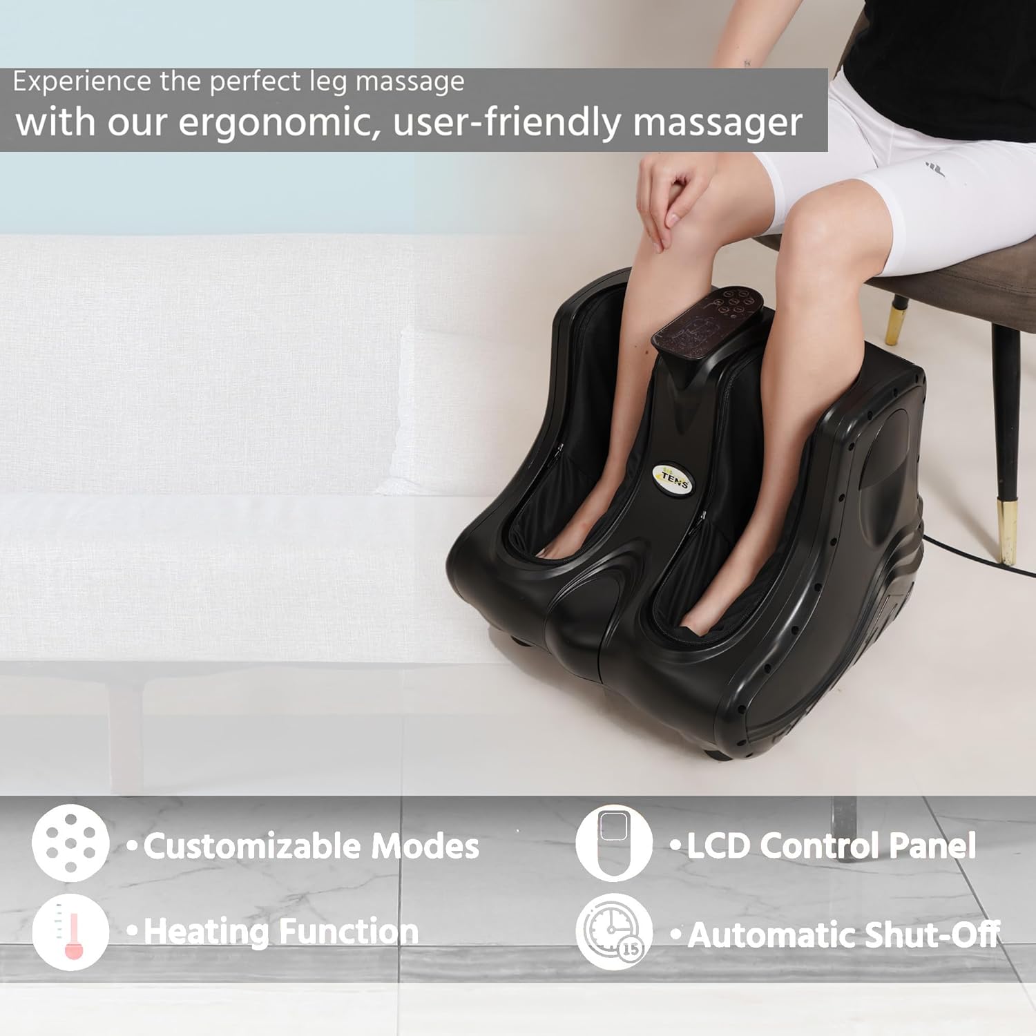 Tens leg massage machine electric foot and calf massage for pain relief for pain relief for pain for the masagar of relief feet and massage for blood circulation with digital display (black)