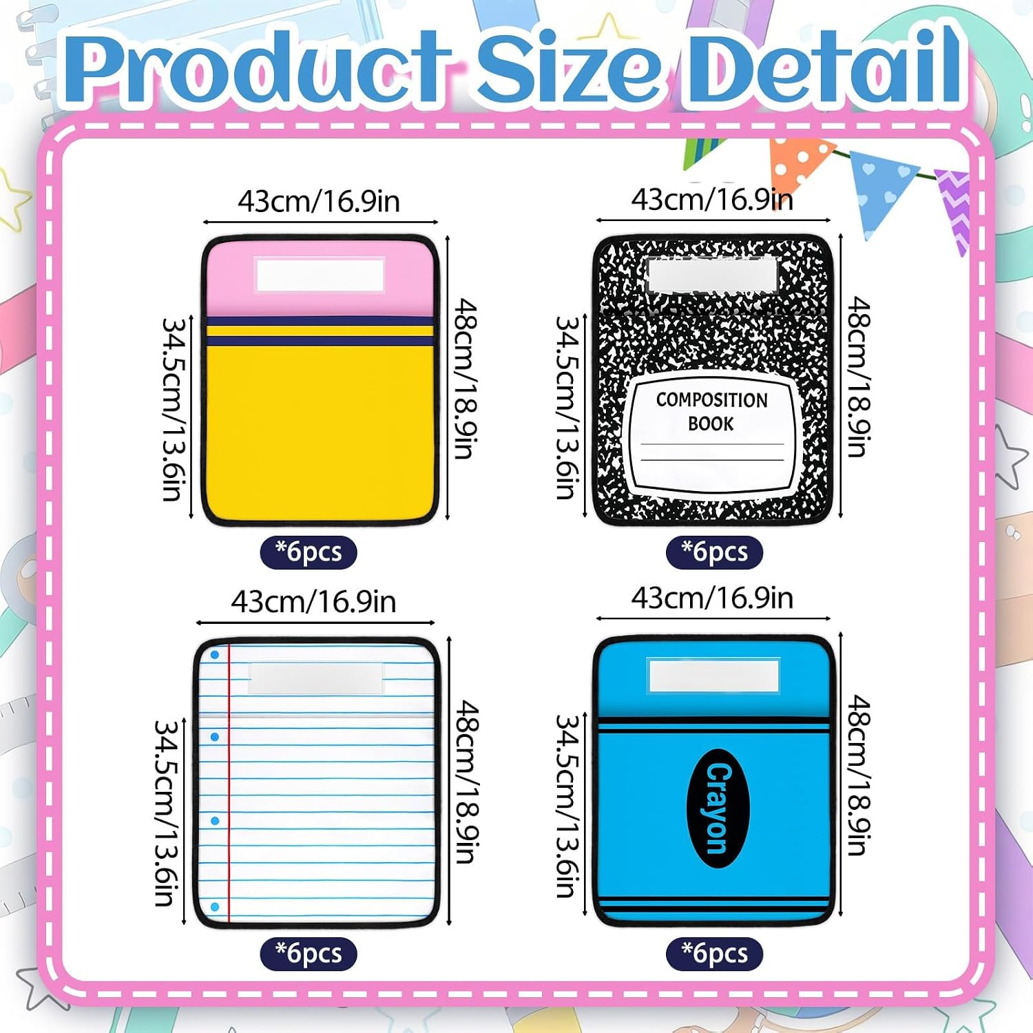 24Pcs 17 * 19 Inch Chair Pockets, Seat Sacks Student Chair Bag Organizer for Classroom, School Storage Seat Back Hanging Bag with a Name Tag Multi Pocket for Kindergarten Primary Schools Pre-School