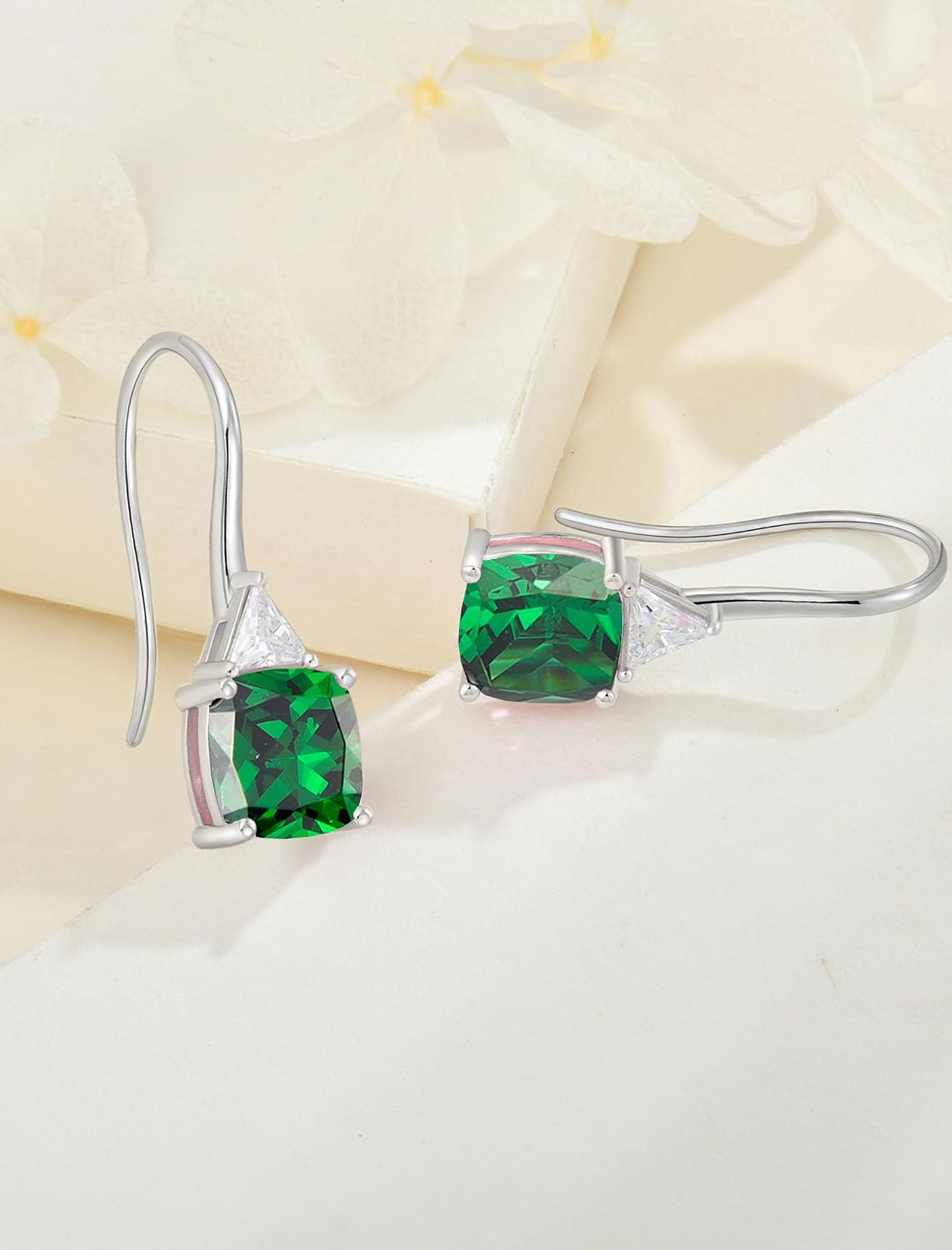 Gemstone Square Shape 925 Sterling Silver Dangle Earrings with Birthstone For Women