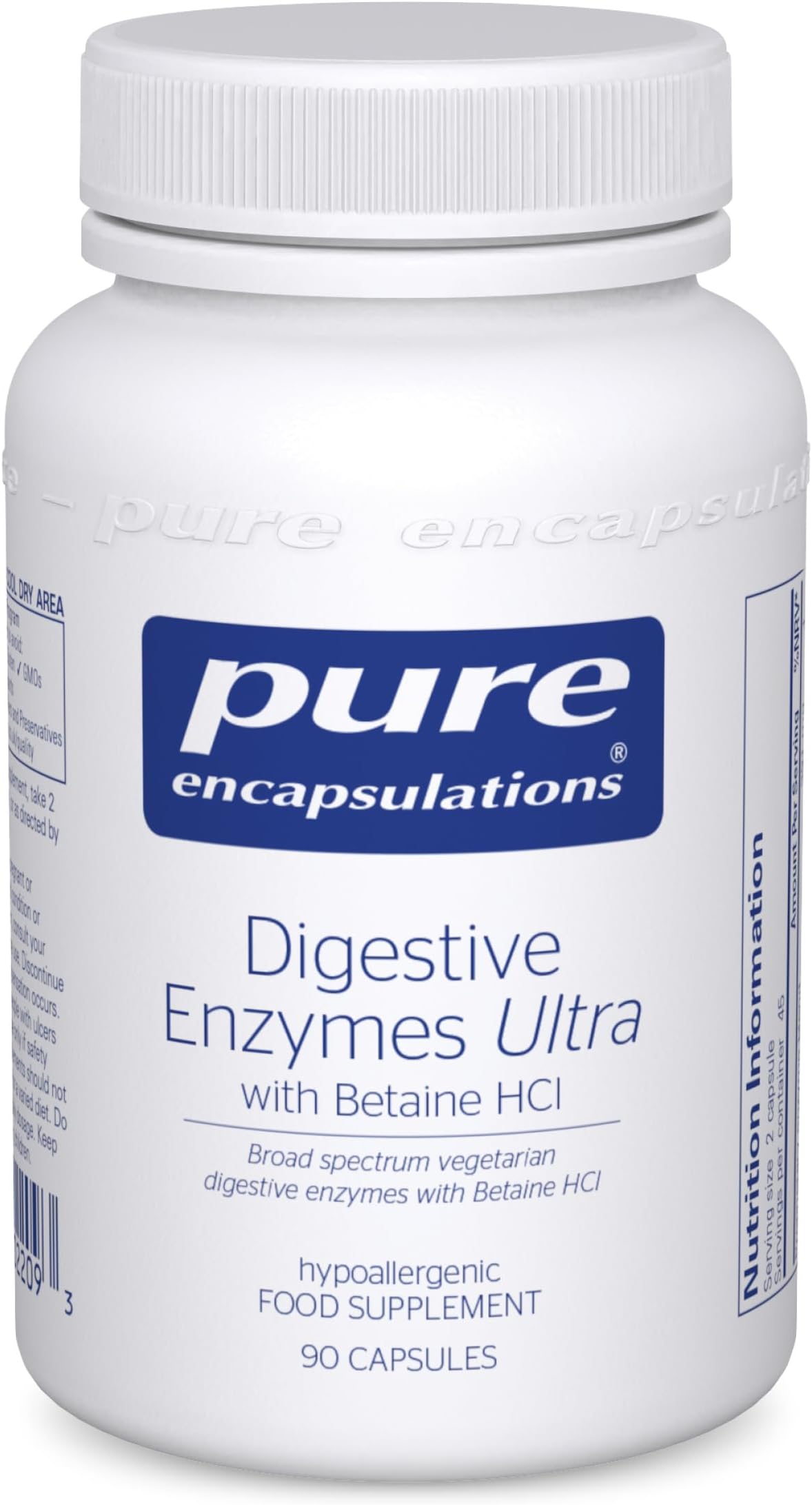 Pure Encapsulations Digestive Enzymes Ultra with Betaine HCl - Vegetarian Digestive Enzymes - Lactose, Protein & Fat Digestion - 90 Capsules