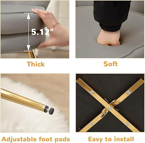 Miniatura 5 de Silla de tocador de terciopelo con respaldo, silla pequeña moderna de mediados de siglo para sala de estar, patas de metal dorado, silla de