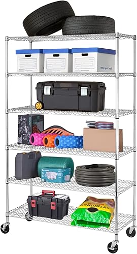 Miniatura 8 de Estantes de almacenamiento de 6 niveles resistentes (capacidad de 2100 libras) para almacenamiento de cocina, garaje, estantería industrial de