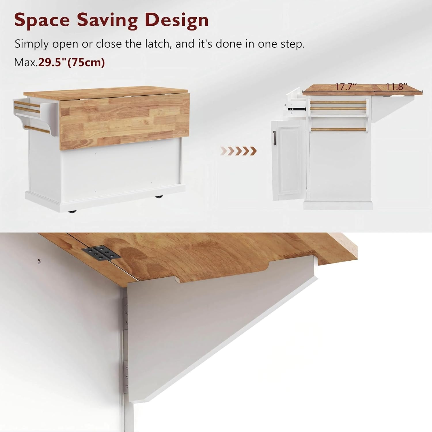 54" Large Kitchen Island with Rubber Wood Drop Leaf, Rolling Kitchen Cart with Ample Storage on 4 Wheels with 4 Doors and 3 Drawers, Moveable Island Table with Embossed Texture for Dining Room