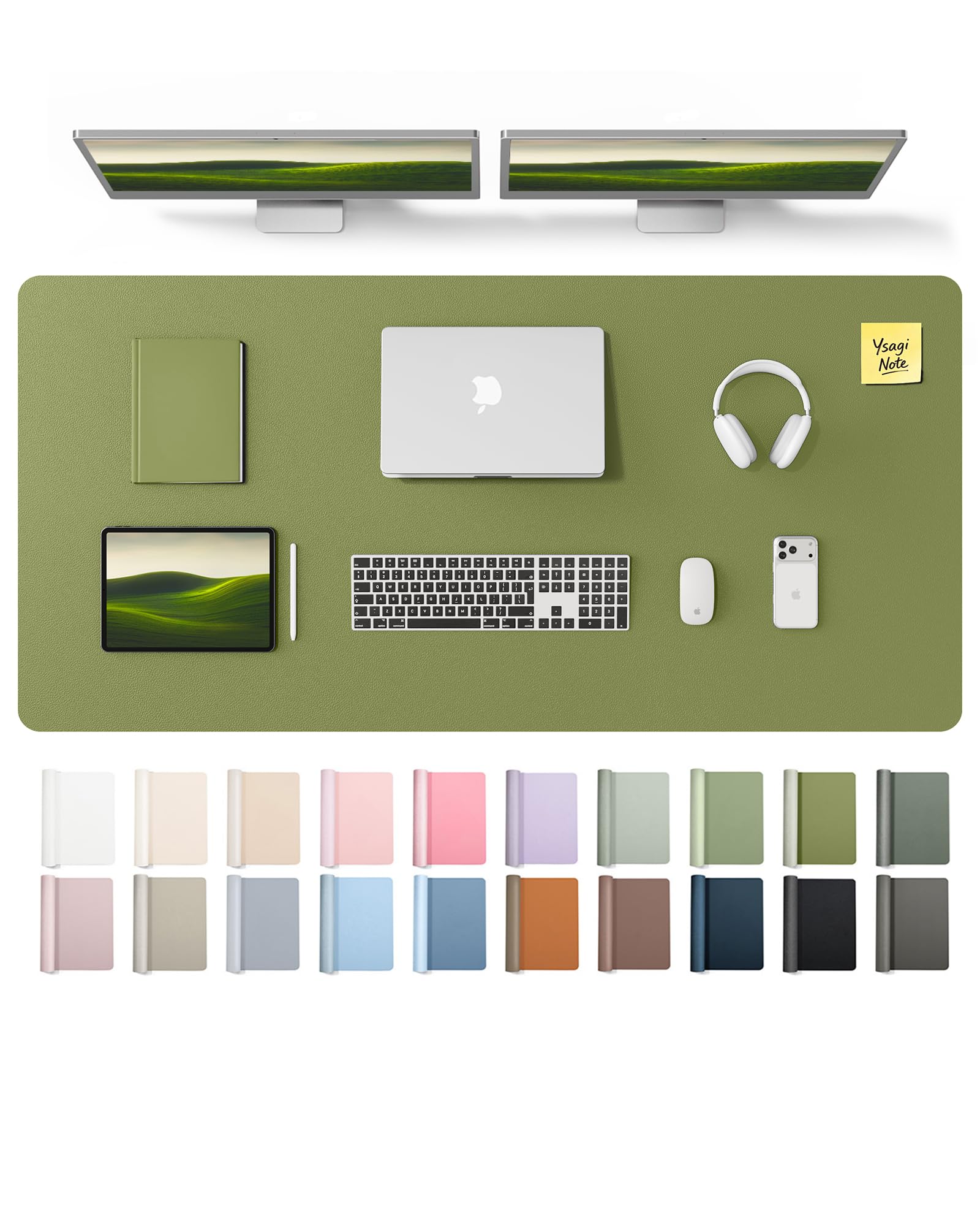 YSAGi Leather Desk Pad Protector, Office Desk Mat, Large Mouse Pad, Non-Slip PU Leather Desk Blotter, Laptop Desk Pad, Waterproof Desk Writing Pad for Office and Home (Green,55" x 24")