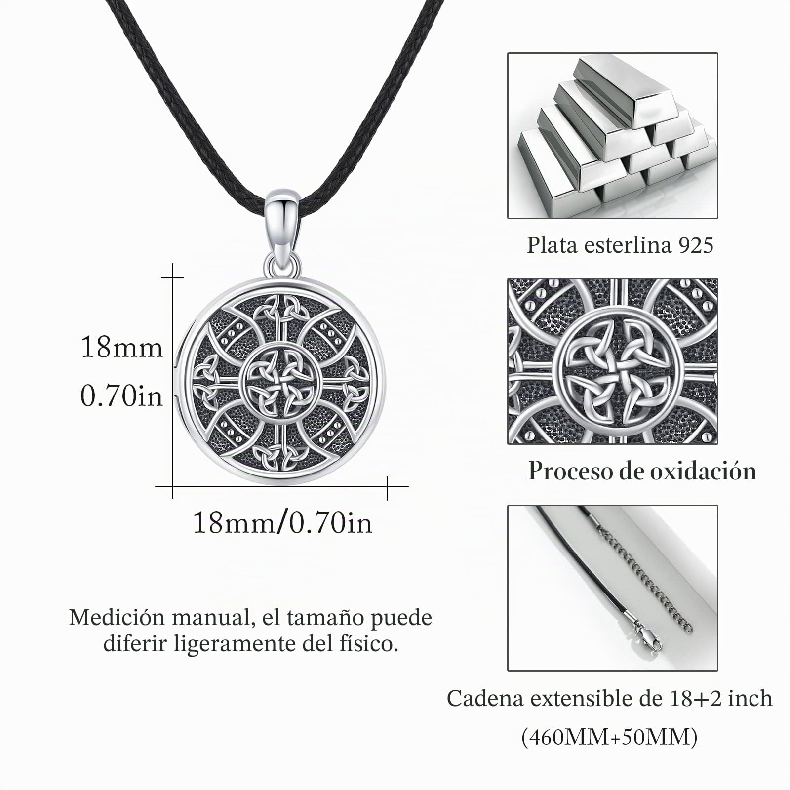 Collar con medallón de nudo celta de plata de ley 925, con cruz de plata de ley 925, medallón de fotos, collar celta que sostiene la imagen, colgante de joyería para mujeres, hombres, hijo, regalo