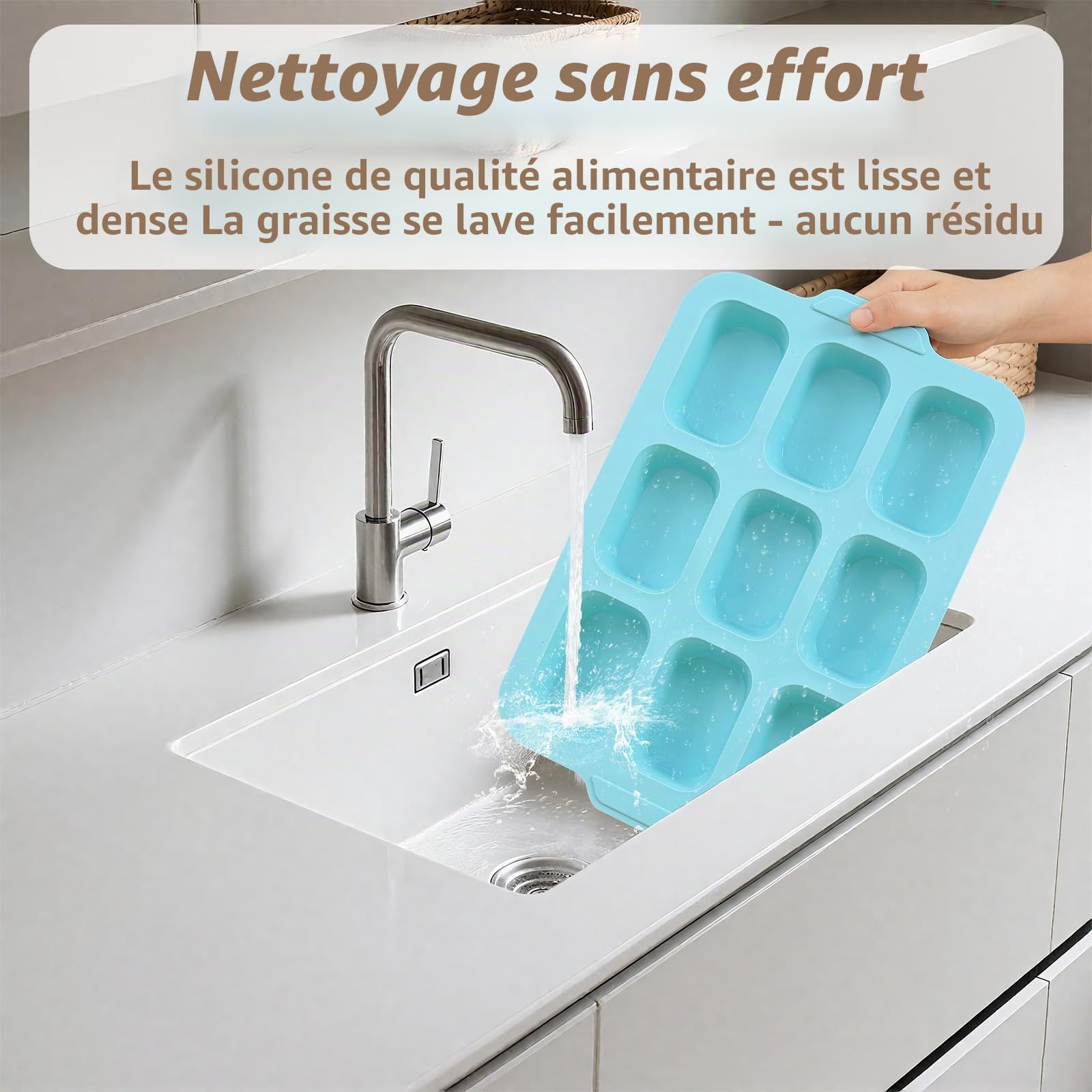 Moule Mini Cake Silicone: 2 Pièces Moule à Mini Cake avec Poignées - Antiadhésif Moules Gâteau Enfant pour Brownie/Pain/Pâtisserie Cuisson (Vert menthe & Beige)