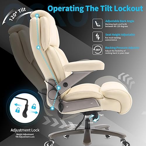 Miniatura 9 de Silla de Oficina Grande y Alta 700lbs - Reposacabezas y Soporte Lumbar Ajustables, Brazos Abatibles 3D, Ruedas Grandes y Base de Metal de Servicio