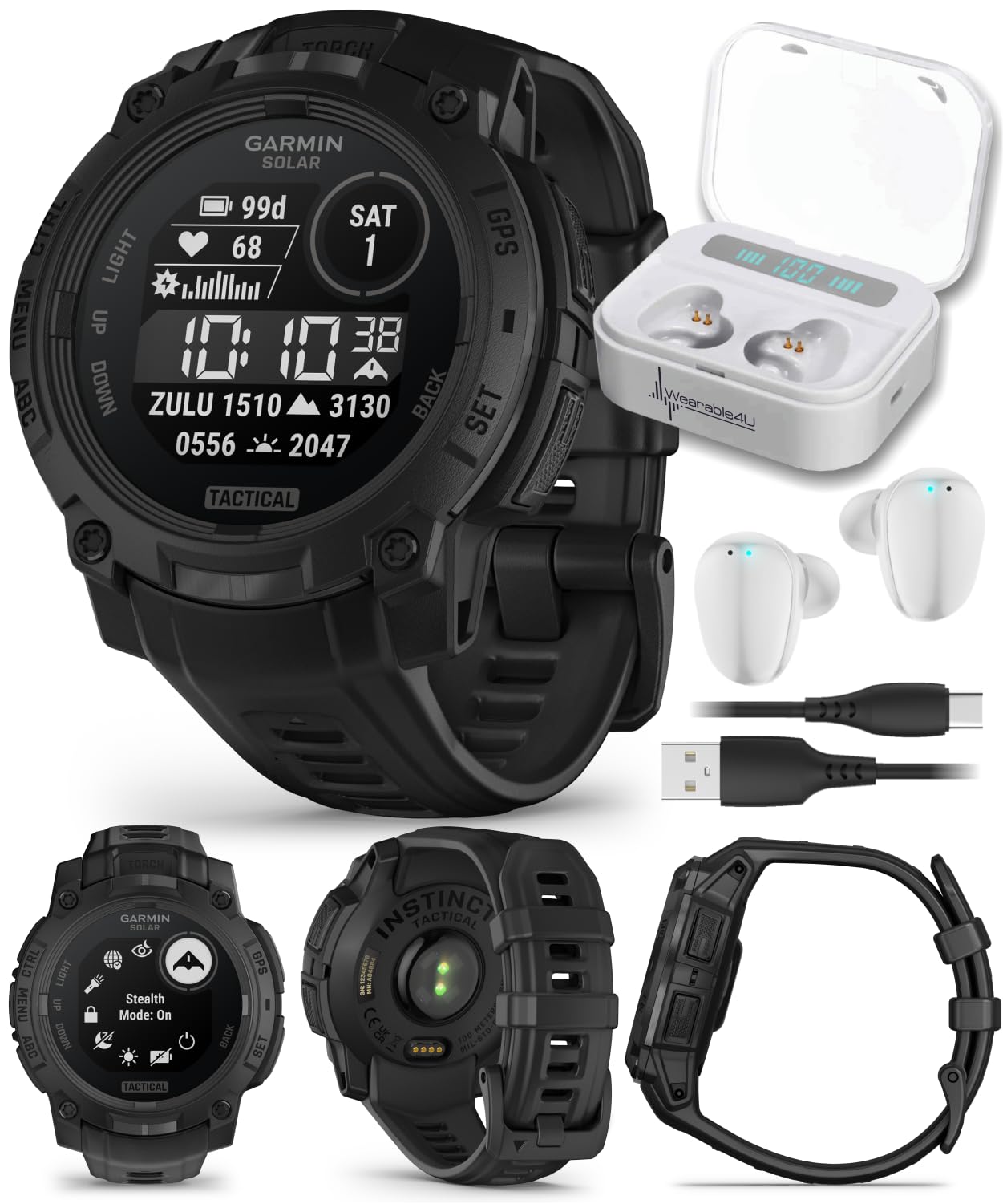 Wearable4U Garmin Instinct 3 Tactical Edition Solar Charging Display 45mm Rugged Outdoor GPS Smartwatch Applied Ballistics Support LED