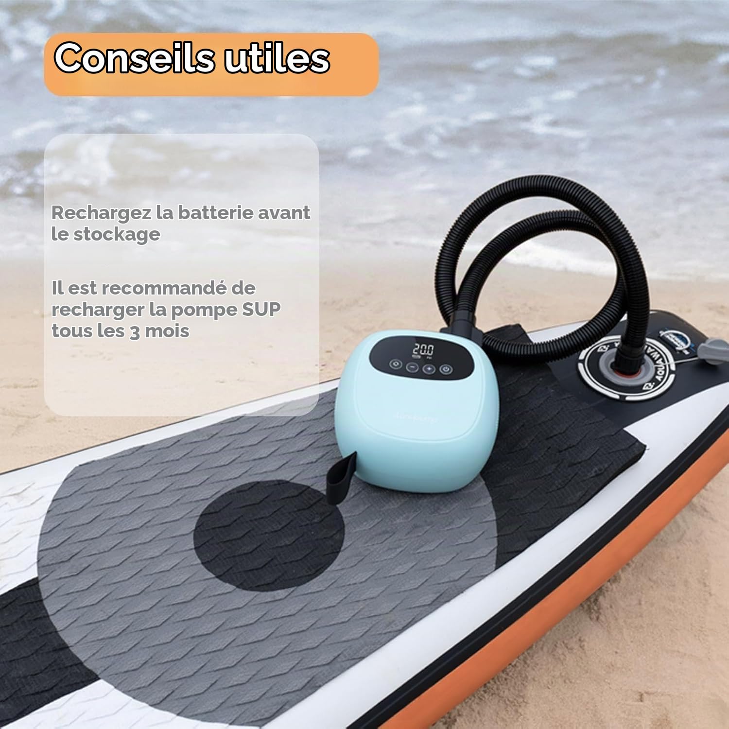 dwndpump Pompe à air Sup 20PSI, Pompe électrique Sup pour gonfler et dégonfler, Pompe Rechargeable pour Planche à pagaie Gonflable, Pompe électrique Portable pour Sup, Kayaks, Ailes à Vent