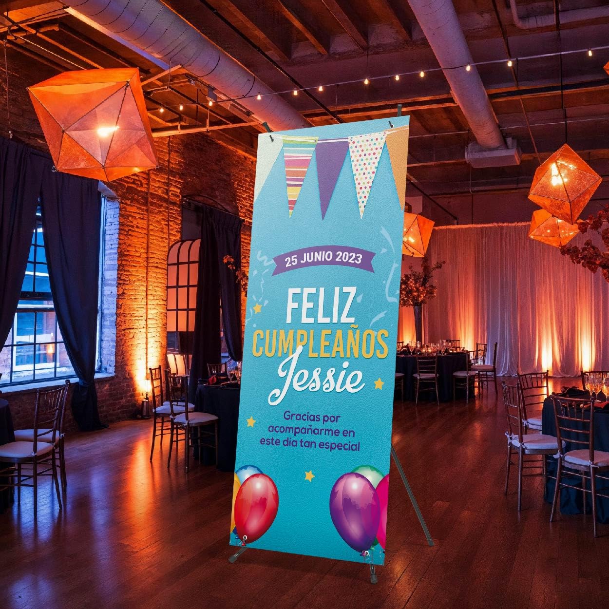 Cartel Personalizado - Photocall Cumpleaños con Fecha y Nombre Personalizable - Pancarta Personalizada con Estructura 70x180 cm - Feliz cumpleaños Decoracion - Feliz Aniversario