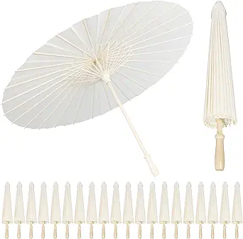 White Parasol Umbrella 20-Pack, 33" Parasol Umbrella Vintage, Oiled Paper Japanese Umbrellas for Women, Traditional Wedding Bridal Party Decor & DIY Crafts, Decorative Photo Props