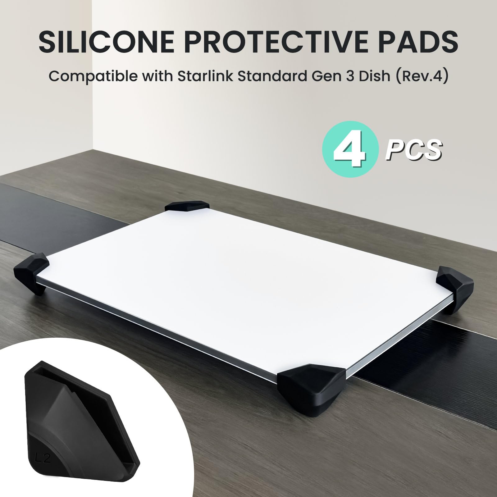 BarBaren Stand Pad for Starlink Gen 3 Dish, 4 PCS Silicone Protective Starlink Flat Mount Stand Pads for Starlink Standard V3(Rev.4)-Waterproof and Non Slip