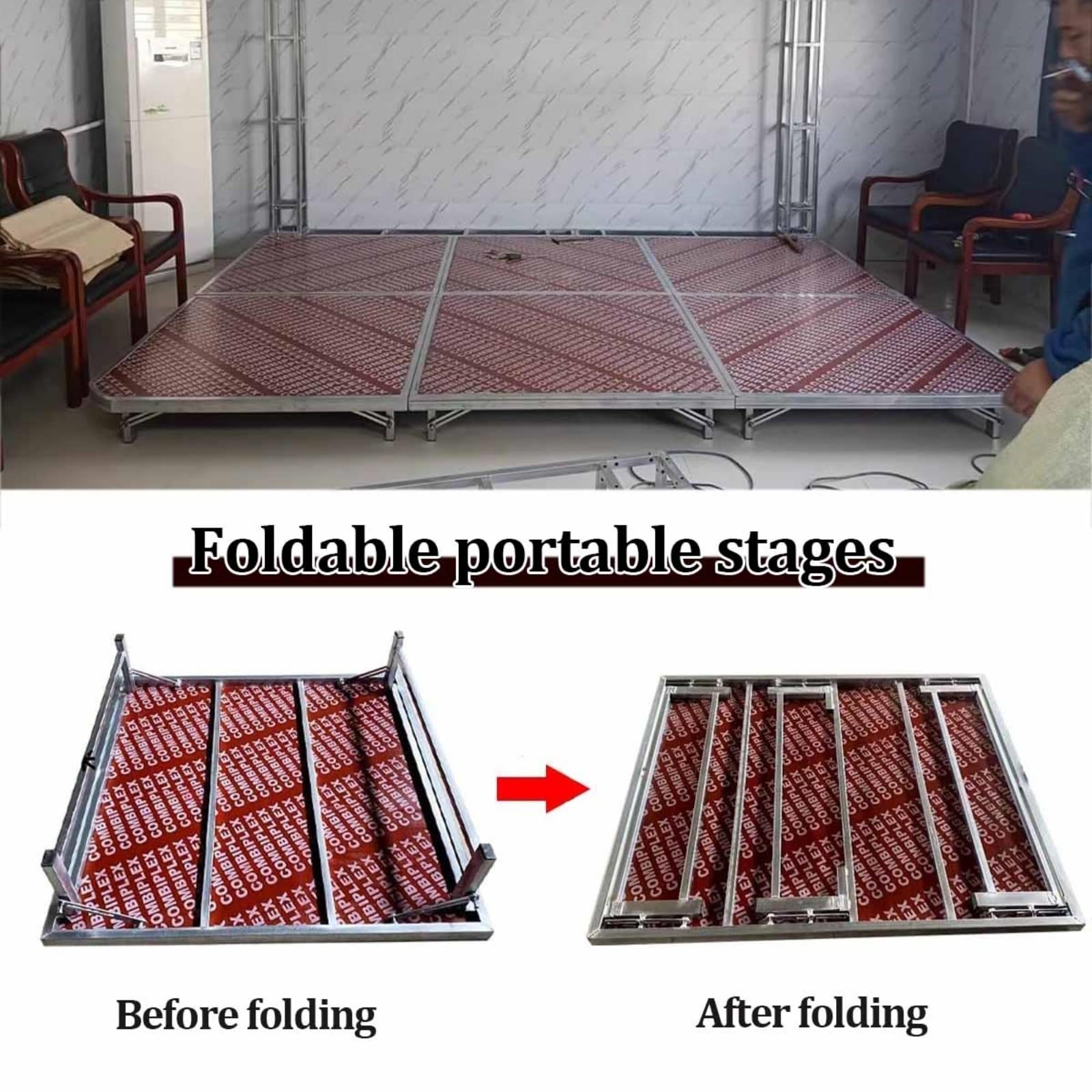 Tarima de escenario plegable, sistema modular, tarima compacta, tarima plegable para escenarios de espectáculos, plataforma de entretenimiento para conciertos, bares y fiestas (128x100 cm)