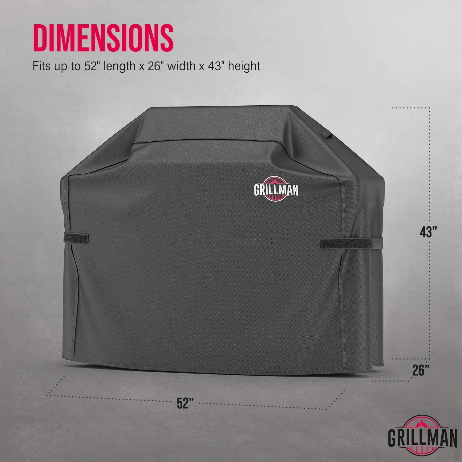 Grillman Premium BBQ Grill Cover, Heavy-Duty Gas Grill Cover for Weber Spirit, Weber Genesis, Char Broil etc. Rip-Proof & Waterproof (52" L x 26" W x 43" H, Black)