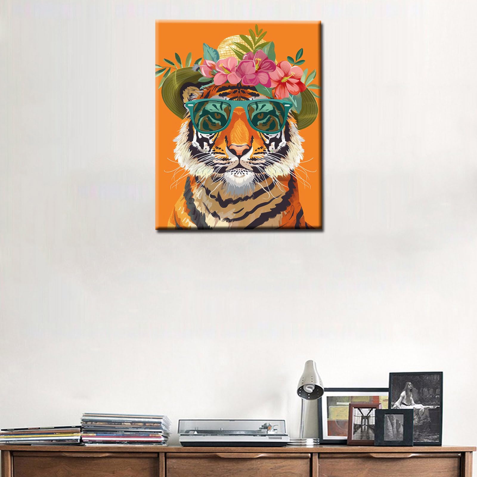Kit Pittura Ad Olio Per Adulti E Bambini - Tiger E Nuvole Colorate 40,6x50,8 Cm Incorniciato