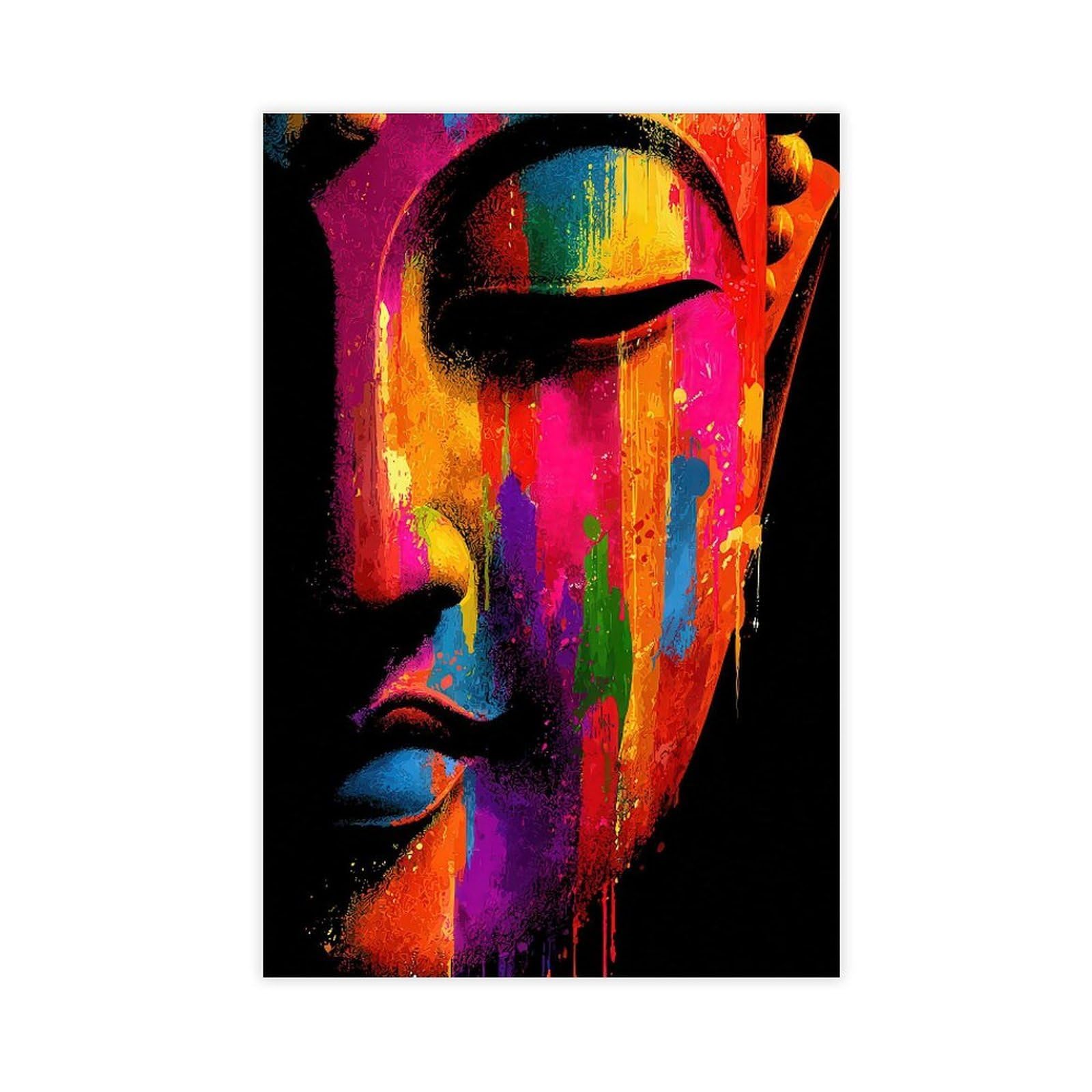 Pyberon Rainbow Buddha Statue Poster Canvas Poster Bedroom Decor Landscape Office Room Decor Gift 16" L X 24" W
