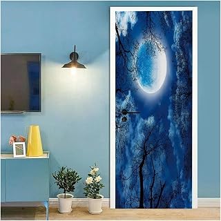 Pegatina Puerta Pegatinas De Puerta De Bosque A La Luz Del Sol, Papel Tapiz, Pegatina De Maderas De Primavera, Mural, Árboles Naturales, Calcomanías De Hierba Verde (Color : M, Talla : 40x120cm)