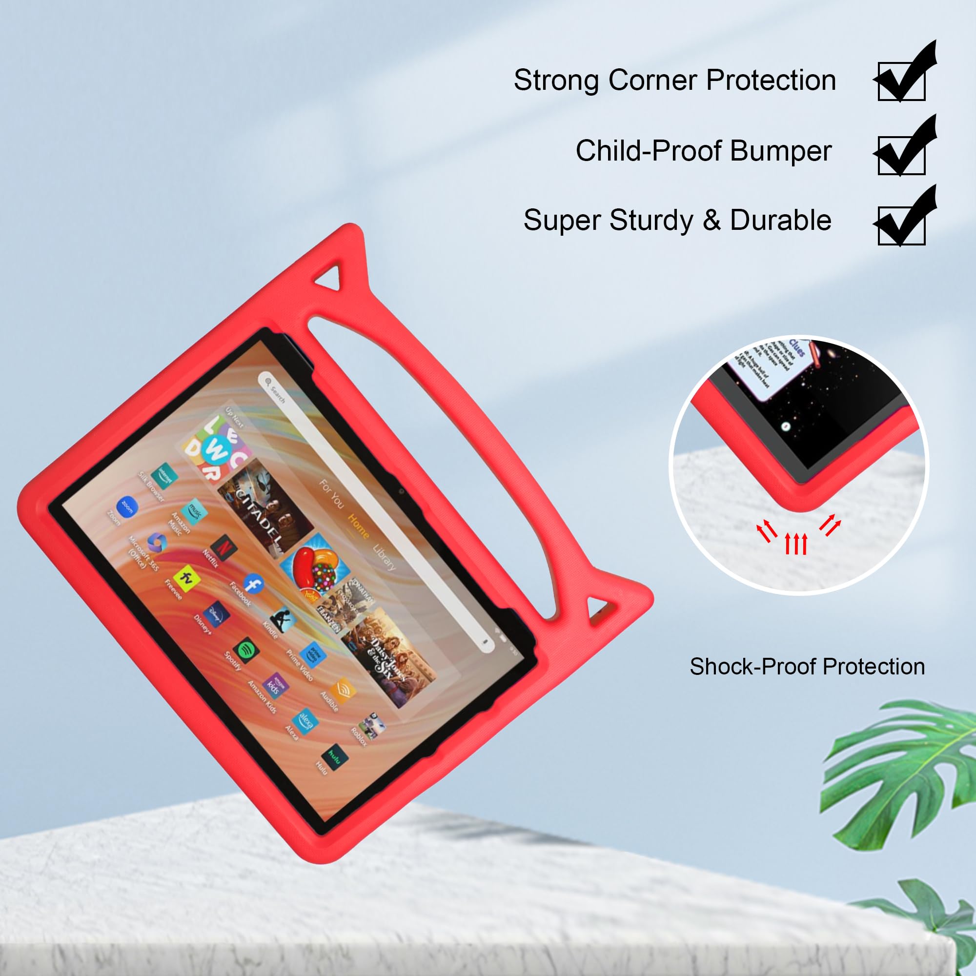 Etui dziecięce na tablet HD1 0 (13./11. generacji, wersja z 2023/2021) - SHREBORN lekkie, odporne na wstrząsy etui z uroczym kotem, stojak, do tabletu dla dzieci HD, 25.6 cm, niekompatybilne z iPadem