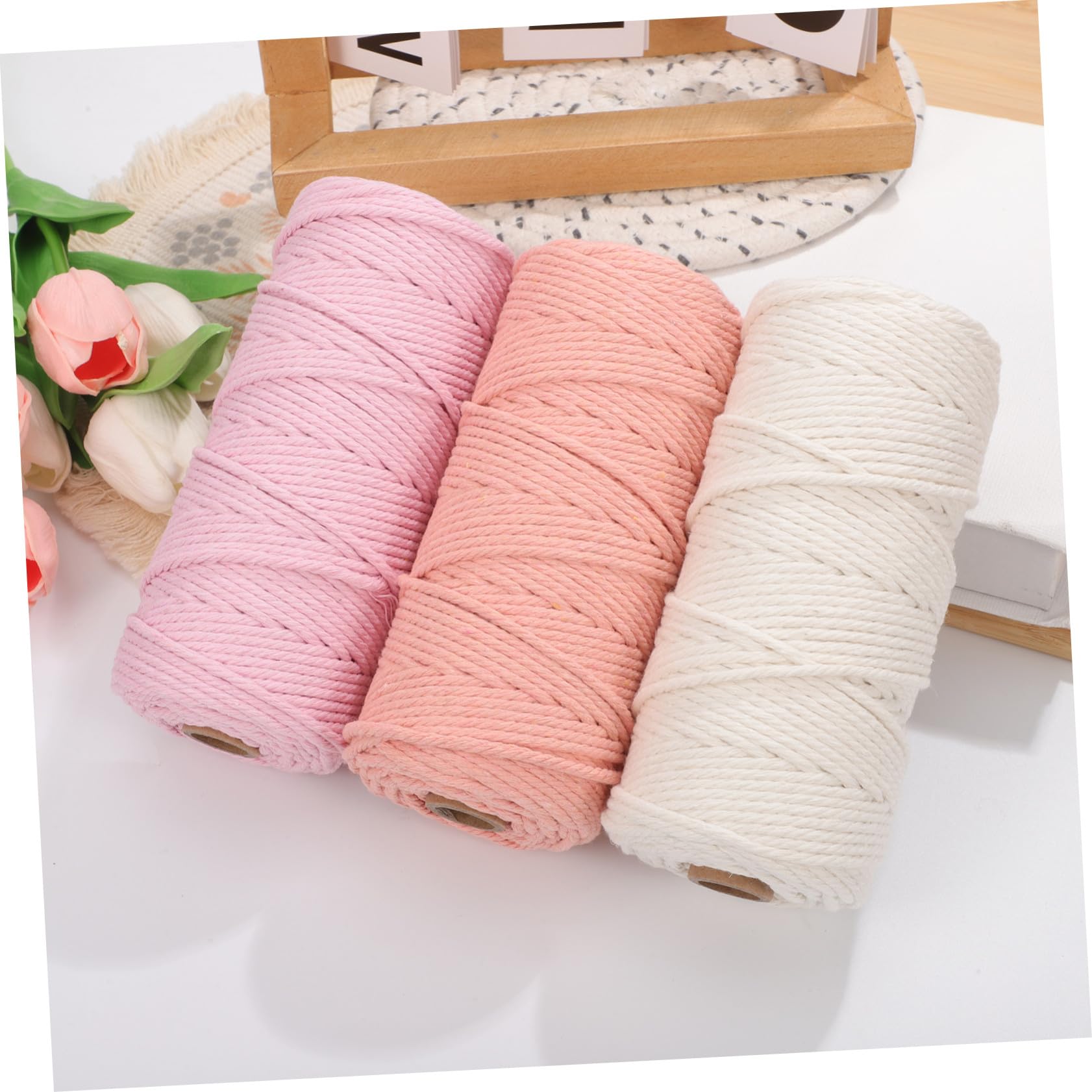 Gatuida 3 Knäuel Baumwollgarn Makramee Garn 3mm Farbige Baumwollkordel Weiches Bastelgarn Vielseitig für Makramee Bastelarbeiten und Stricken