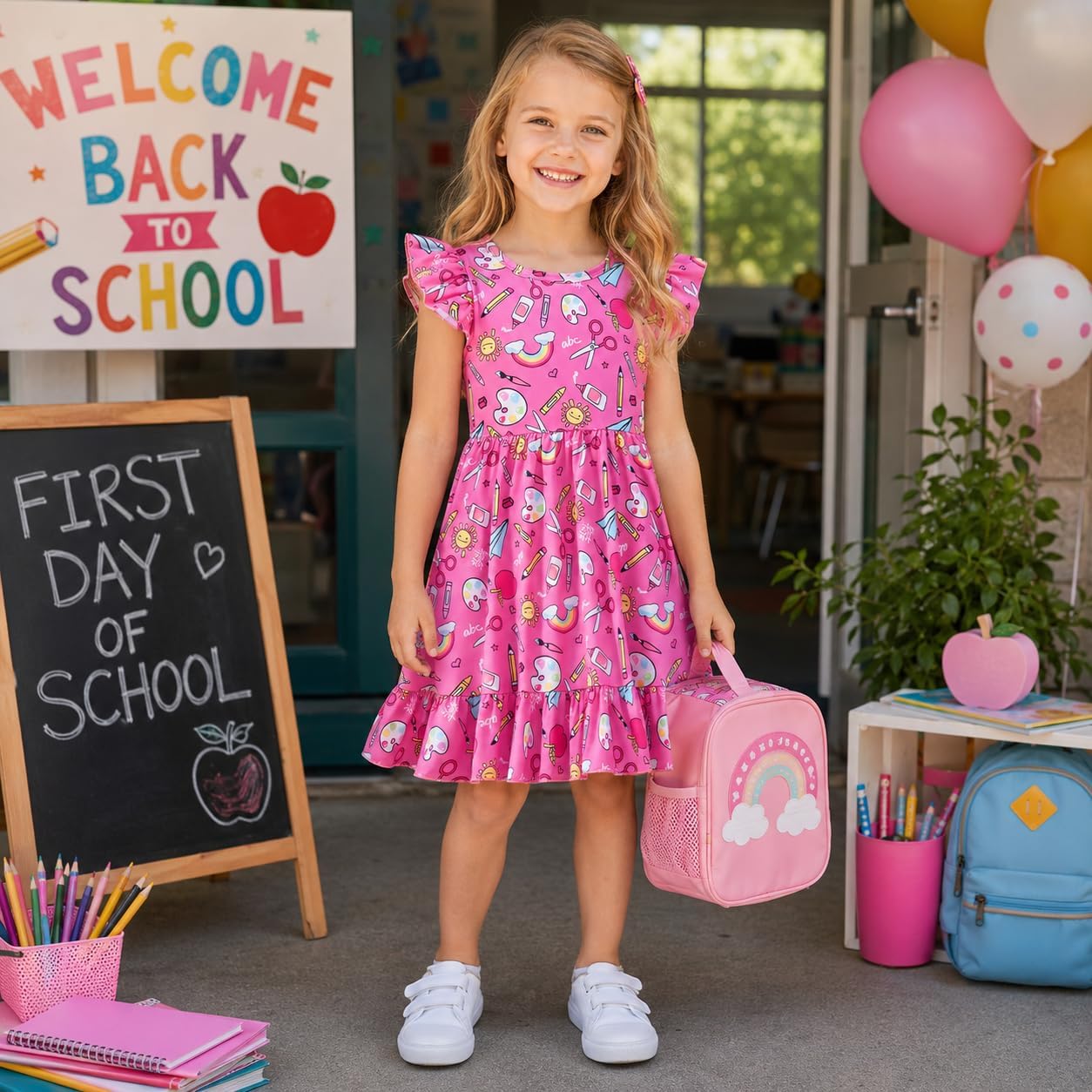 Toddler Girl Dresses Flutter Sleeve Summer Clothes School Outfit Girls Casual Swing Ruffle Dress 1-7 Years