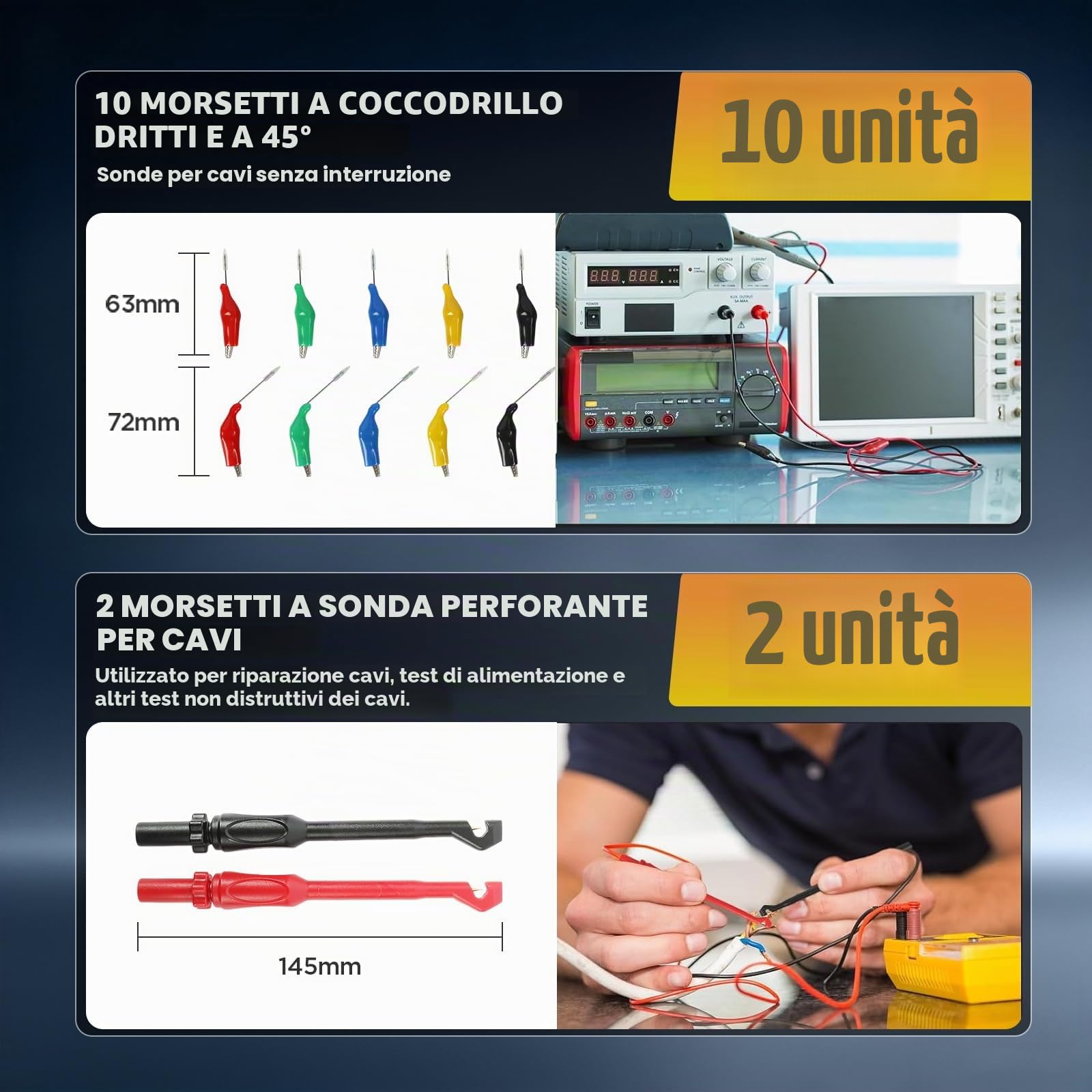 104 Pezzi Puntali Multimetro Set - PARAOUTIL Kit Cavi Prova Automotive con Morsetti a Coccodrillo, Multifunzione Prova Lead Cavo di Prova Set per la Diagnosi e la Riparazione dei Circuiti dei Veicoli