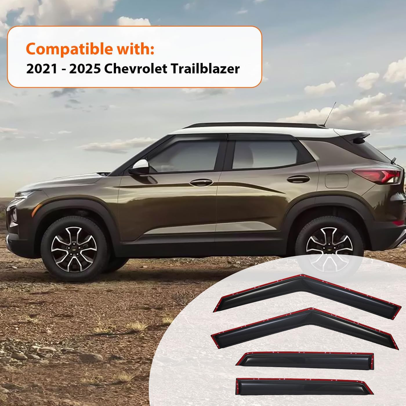 in-channel rain guards compatible with 2021-2025 chevrolet trailblazer smoke tinted vent visors side window deflectors 4pcs for 2021-2025 chevrolet trailblazer