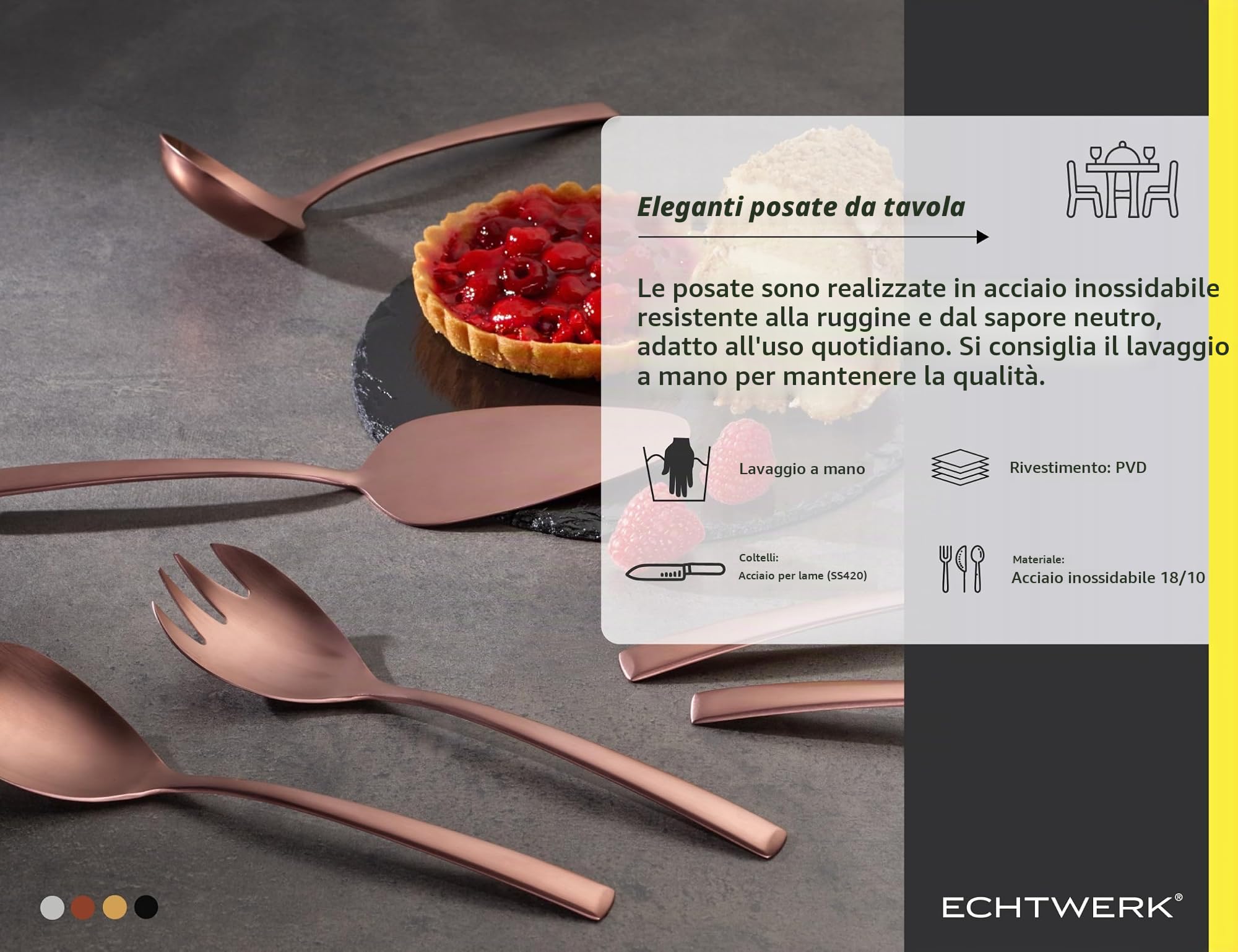 ECHTWERK Set di posate da tavola "Avelino", finitura PVD bronzo opaco, 68 pezzi, per 12 persone, acciaio inox 18/10, set di posate, scatola portaoggetti inclusa