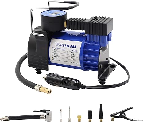 Amazon Stormbro 電動エアコンプレッサー 空気入れ ミニエアポンプ 圧力計 エアホース付 静音 車用 自動車 自転車 タイヤ ボール バイク 浮き輪 Diy 工具 ガーデン