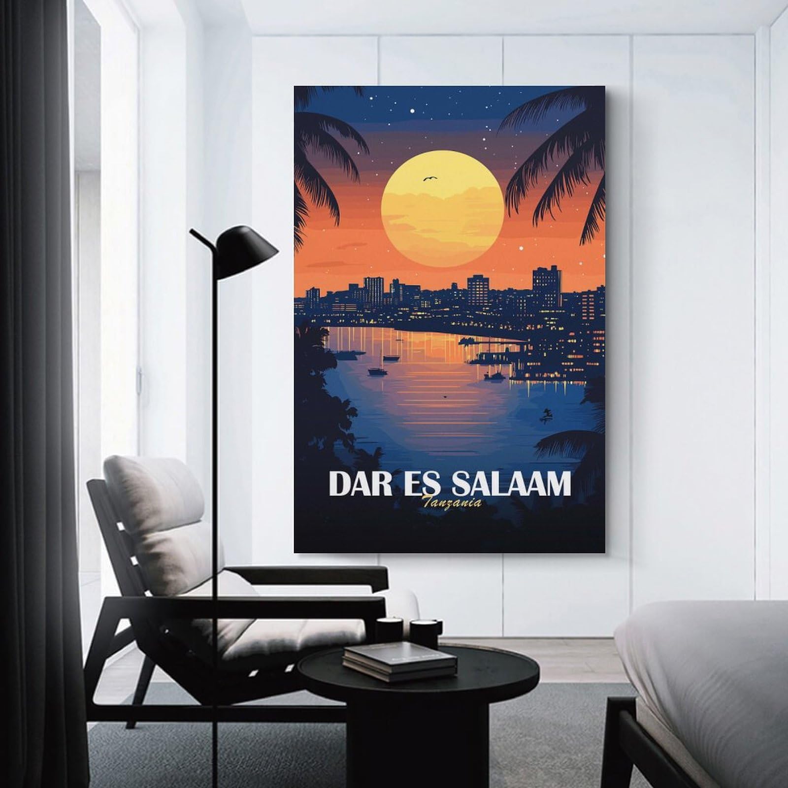 Junmoney Dar Es Salaam, Tanzania Cityscape Room Decor Wall Art 16x24inch(40x60cm), for Entrance Spaces, Stair Walls Or Halls, A Neat Decor Update for Hallways