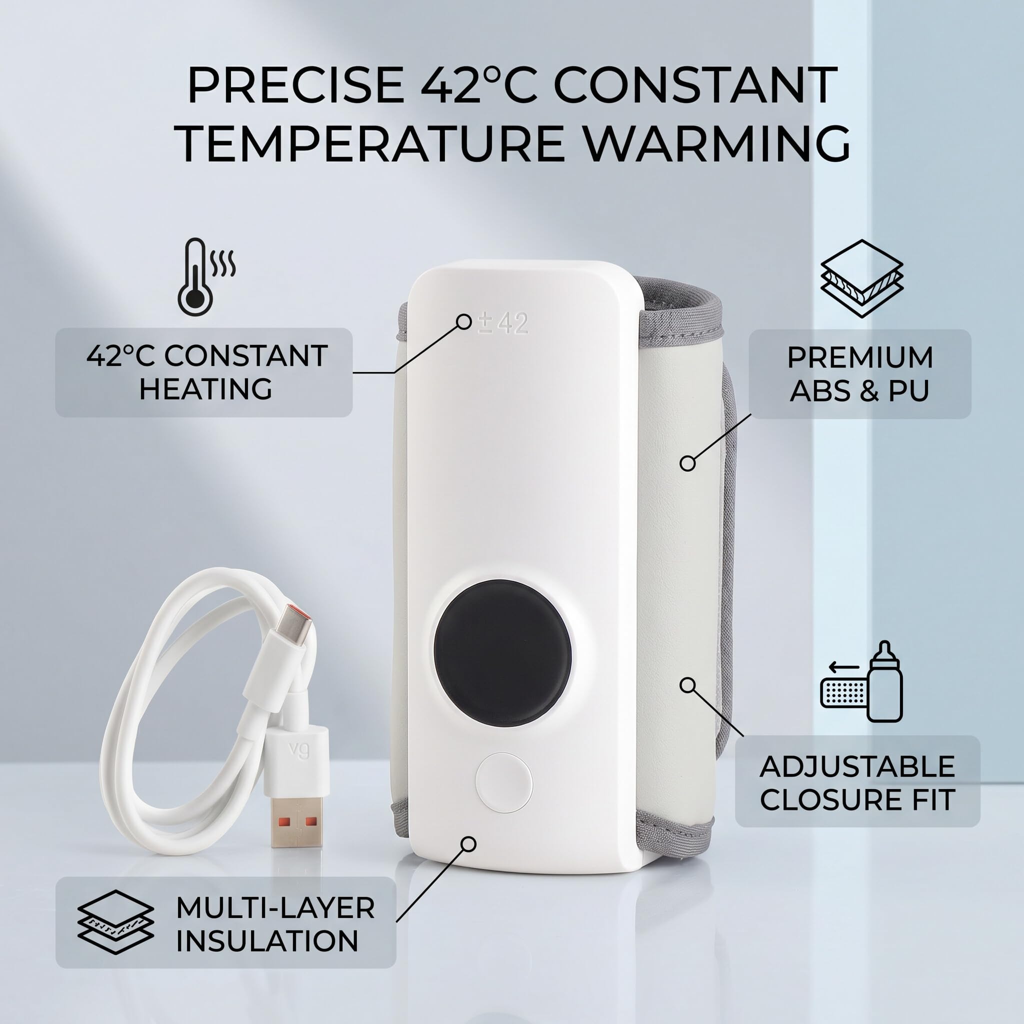 Haofy Borsa Termica per Biberon da Viaggio, Controllo Temperatura 42°C, Ricaricabile USB, Materiale ABS e PU, con Gancio Regolabile