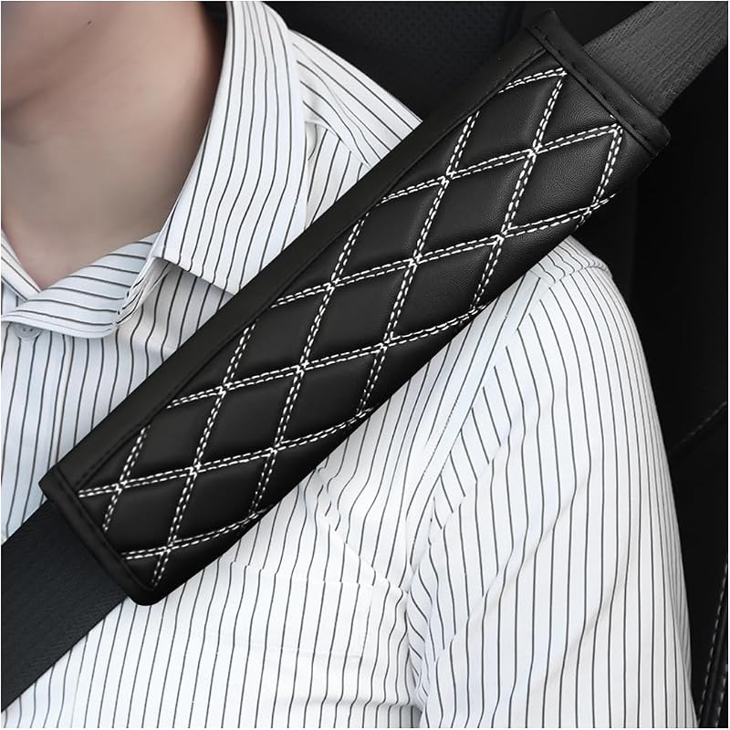 Almofadas para Cinto de Segurança Bittwee em Couro Macio Preto e Branco – 2 unidades