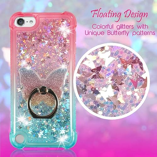 Miniatura 2 de ZASE Design - Carcasa compatible con Apple iPod Touch 7, 6 generación, purpurina líquida, brillante, a prueba de golpes, linda mariposas 3D