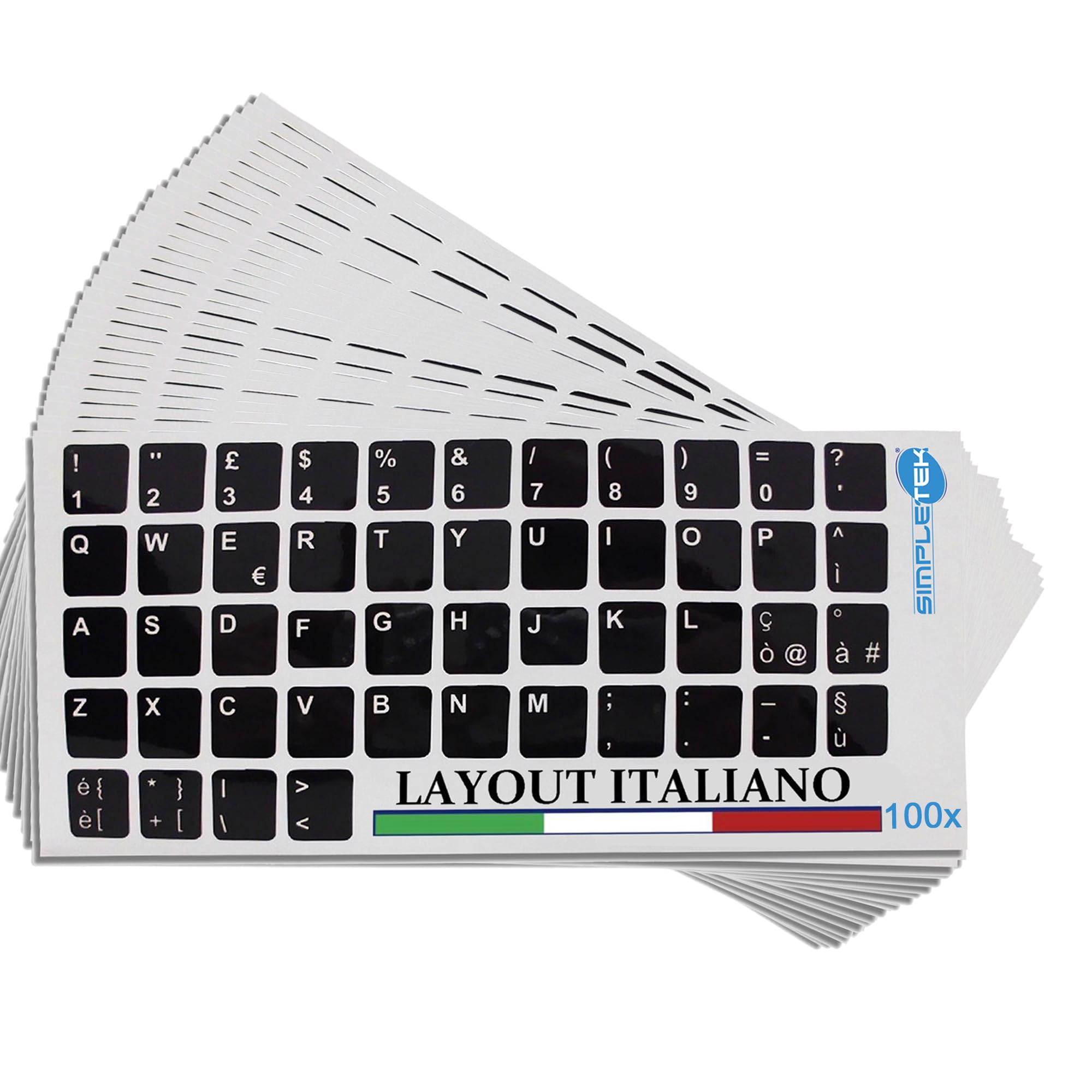 Autocollants pour clavier PC disposition italienne QWERTY noir 13x11 mm