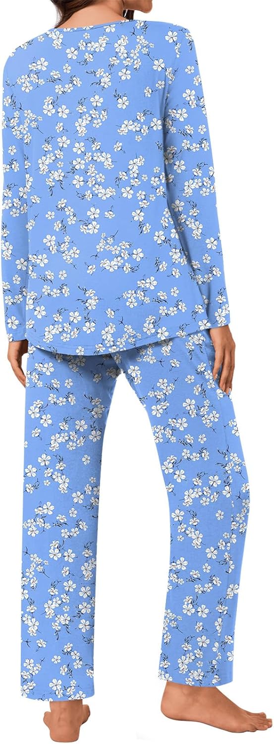 Aodemo Women's Fall Pajama Sets, 2 Piece Lounge Sleep Set Ladies Pjs Set Long Sleeve Long Pant Outfits with Pockets - Image 3