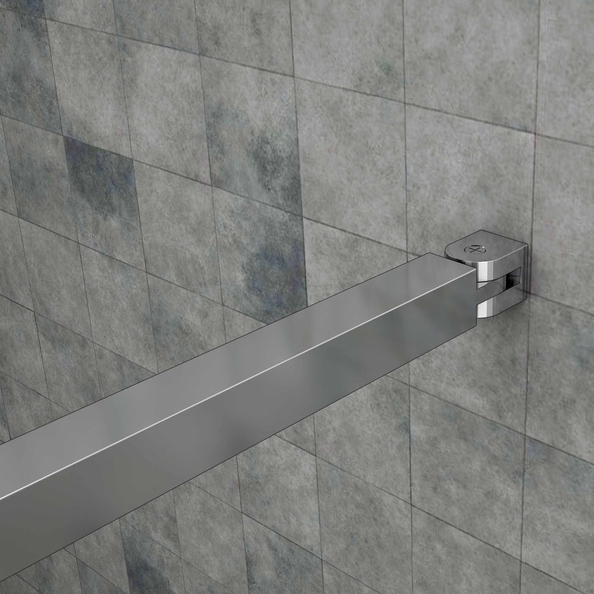 Doccia Walk In 185 cm Larga 85 cm Parete Fissa da 6 mm Vetro Temperato Trasparente Anticalcare Barra Stabilizzatrice da 90 cm