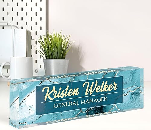 Placa de identificación para escritorio, placa de nombre de escritorio personalizada, decoración de oficina cian para mujeres y hombres, accesorios